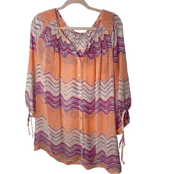 Calypso St. Barth Multicolour Printed Silk Cover Up Front Pearl Button Tunic - Picture 1 of 7